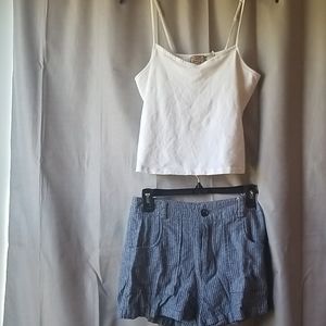 Crop top and pin stripe shorts set.
